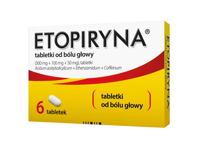Etopiryna Tabletki od bólu głowy interakcje ulotka tabletki 300mg+100mg+50mg 6 tabl. (blist.w pudeł.)