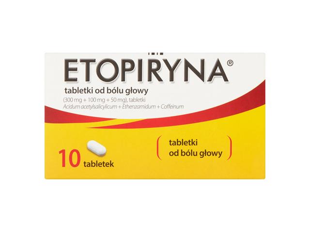 Etopiryna Tabletki od bólu głowy interakcje ulotka tabl. 300mg+100mg+50mg 10 tabl.