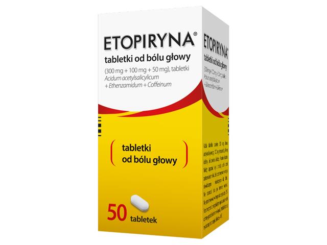 Etopiryna Tabletki od bólu głowy interakcje ulotka tabl. 300mg+100mg+50mg 50 tabl.