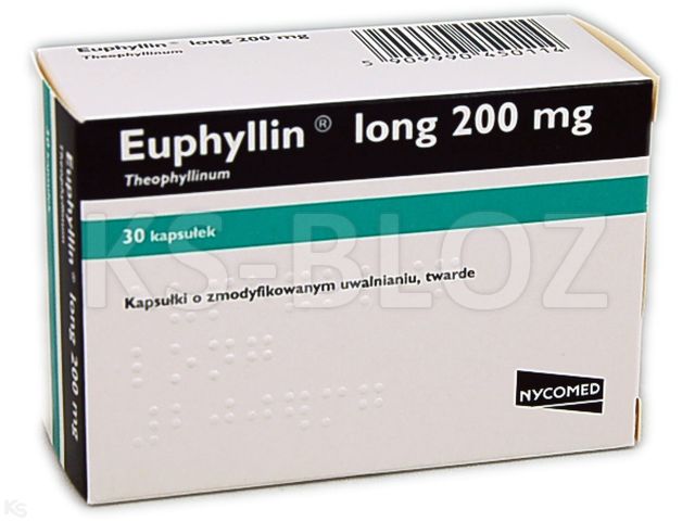 Euphyllin Long interakcje ulotka kapsułki o zmodyfikowanym uwalnianiu twarde 200 mg 30 kaps. | (3 blist. po 10 kaps.)