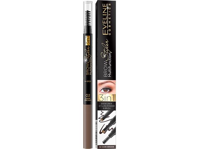 EVELINE COSMETICS BROW STYLER MULTIFUNCTION Kredka do brwi 3w1 02 Dark Brown interakcje ulotka kredka  1 szt.