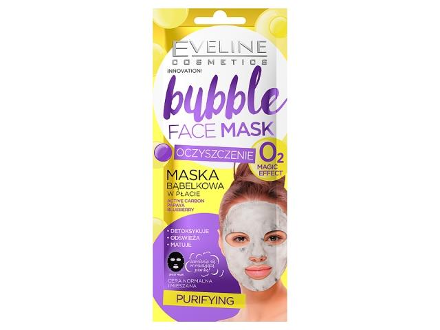EVELINE COSMETICS BUBBLE FACE MASK Oczyszczenie Maska w płacie Active Carbon Papaya Blueberry interakcje ulotka maseczka - 1 szt.