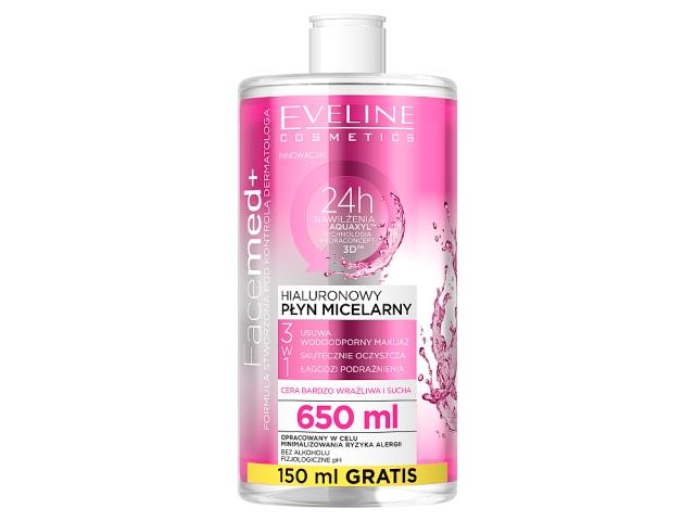 EVELINE COSMETICS FACEMED+ Płyn micelarny hialuronowy 3w1 cera b.wraż.i sucha interakcje ulotka płyn  650 ml