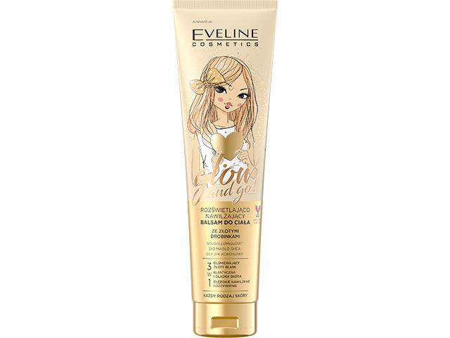 EVELINE COSMETICS GLOW AND GO! Rozświetlająco-Nawilżający Balsam do ciała ze złotymi drobinkami interakcje ulotka balsam - 150 ml