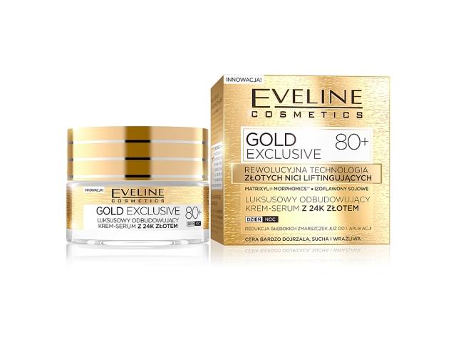 Eveline Cosmetics Gold Exclusive Krem-serum luksusowy odbudowujący z 24k złotem 80+ interakcje ulotka   50 ml