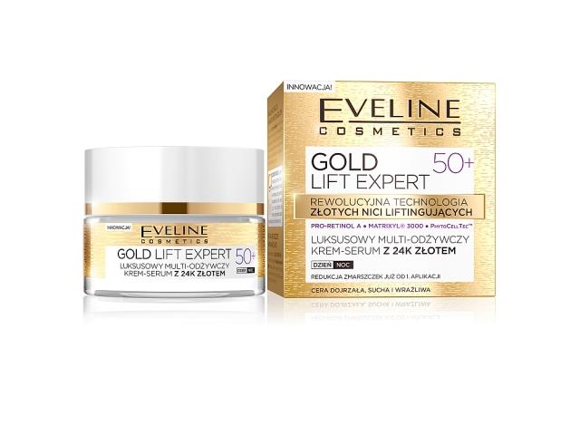 Eveline Cosmetics Gold Lift Expert Krem-serum luksusowy na dzień, noc z 24k złotem 50+ interakcje ulotka   50 ml