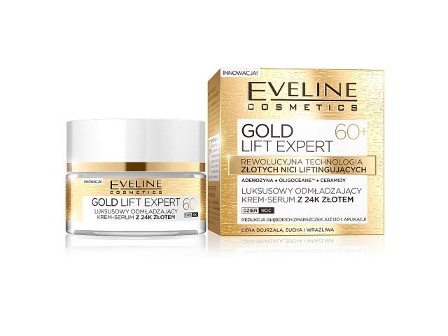 Eveline Cosmetics Gold Lift Expert Krem-serum odmładzający luksusowy na dzień, noc z 24k złotem 60+ interakcje ulotka   50 ml