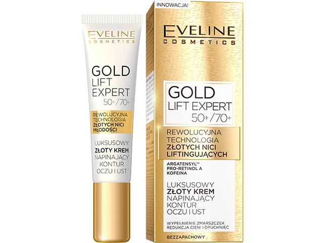 Eveline Cosmetics Gold Lift Expert Luksusowy Złoty Krem kontur oczu i ust napinający 50+/70+ interakcje ulotka krem  15 ml