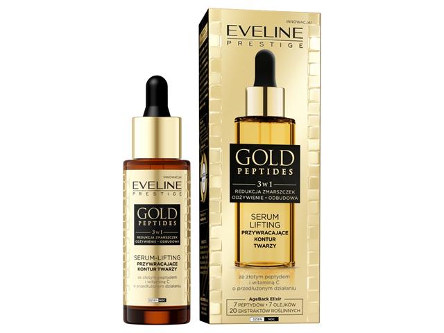 EVELINE COSMETICS GOLD PEPTIDES Serum-lifting przywracające kontur twarzy 3w1 dzień/noc interakcje ulotka serum  30 ml