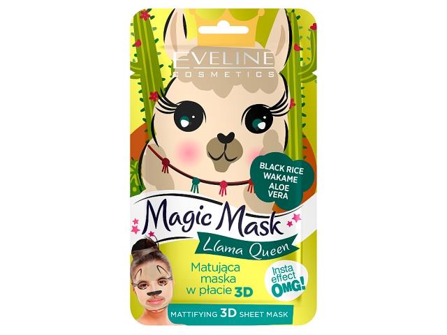 EVELINE COSMETICS Magic Mask Matująca Maska w płacie 3D Llama Queen interakcje ulotka maseczka  1 szt.