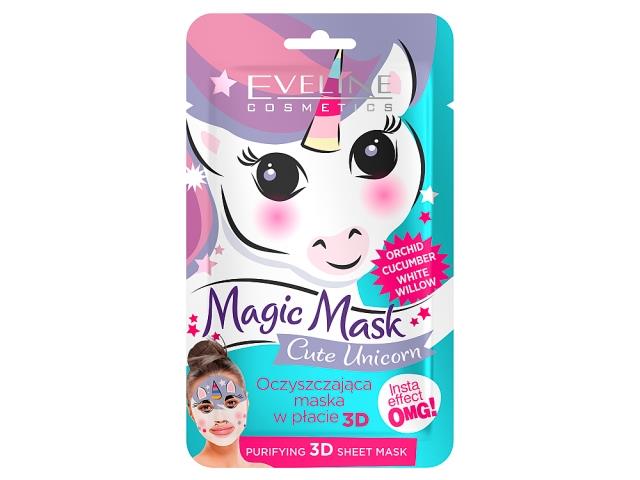 EVELINE COSMETICS MAGIC MASK oczyszczająca Maska w płacie 3D Cute Unicorn interakcje ulotka maseczka  1 szt.