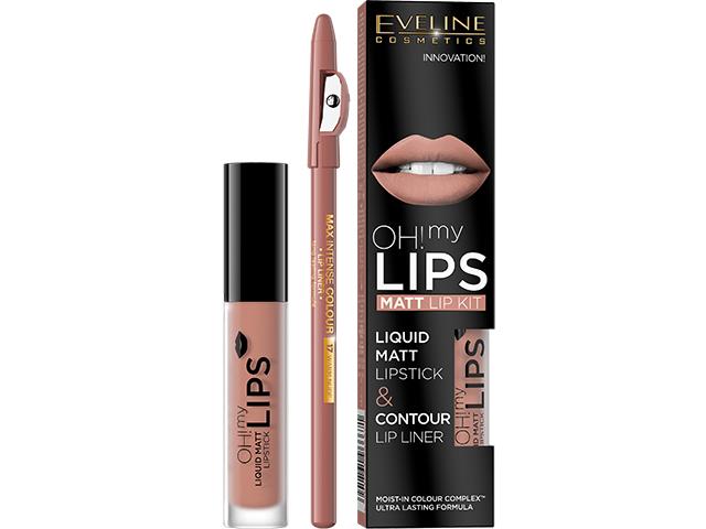 EVELINE COSMETICS OH! MY LIPS Zestaw Matowa pomadka w płynie i Konturówka nr 01 Neutral Nude interakcje ulotka zestaw  4.5 ml | + 1 szt.