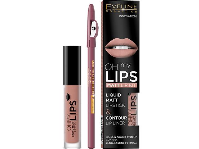 EVELINE COSMETICS OH! MY LIPS Zestaw Matowa Pomadka w płynie i Konturówka nr 08 Lovely Rose interakcje ulotka zestaw  4.5 ml | + 1 szt.