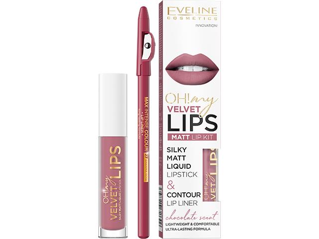 EVELINE COSMETICS OH! MY VELVET LIPS Zestaw Pomadka w płynie i Konturówka nr 13 Brownie Biscotti interakcje ulotka zestaw  4.5 ml | + 1 szt.