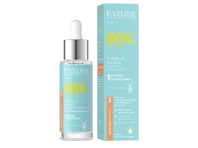 EVELINE COSMETICS PERFECT SKIN.ACNE Kuracja na noc korygująca niedoskonałości 1 stopień złuszczania interakcje ulotka   30 ml