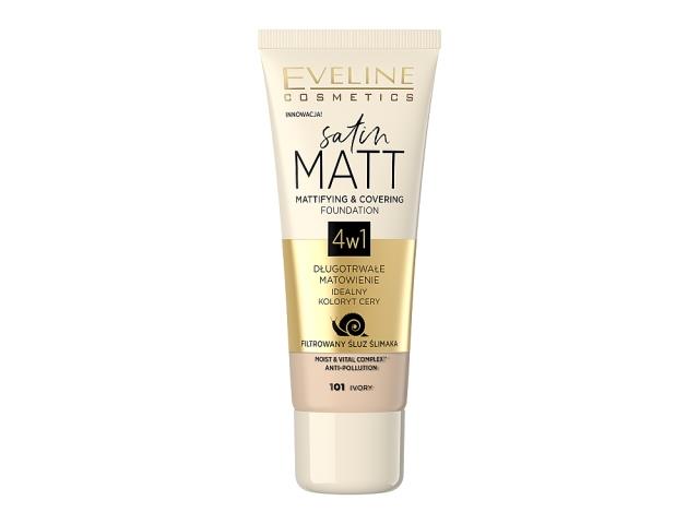 EVELINE COSMETICS SATIN MATT Matująco-kryjący Podkład nr 101 Ivory interakcje ulotka podkład do twarzy - 30 ml