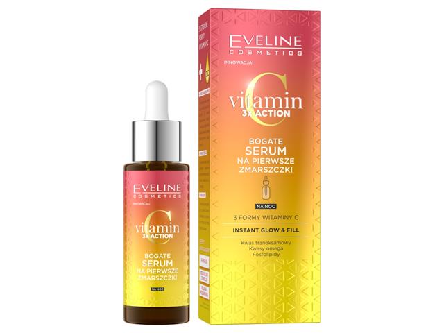 EVELINE COSMETICS VITAMIN C 3X ACTION Bogate Serum na pierwsze zmarszczki na noc interakcje ulotka serum  30 ml