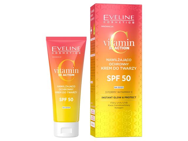 EVELINE COSMETICS VITAMIN C 3X ACTION Nawilżająco-ochronny Krem do twarzy SPF 50 na dzień interakcje ulotka krem  30 ml