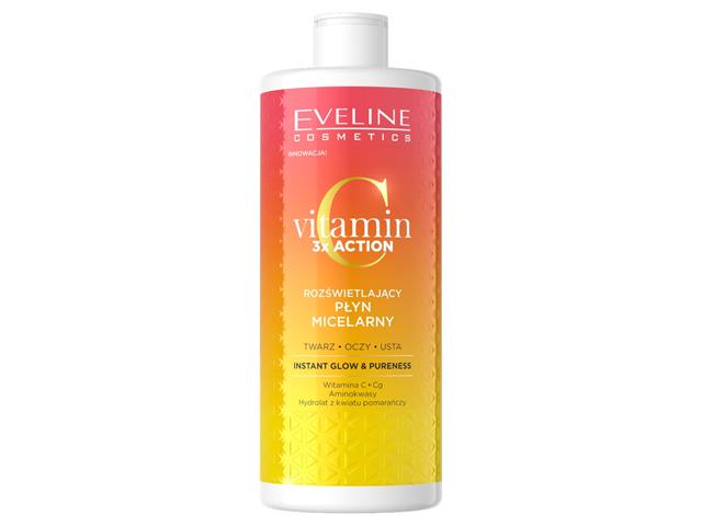 EVELINE COSMETICSVITAMIN C 3 x ACTION Rozświetlający Płyn micelarny twarz oczy usta interakcje ulotka płyn  500 ml