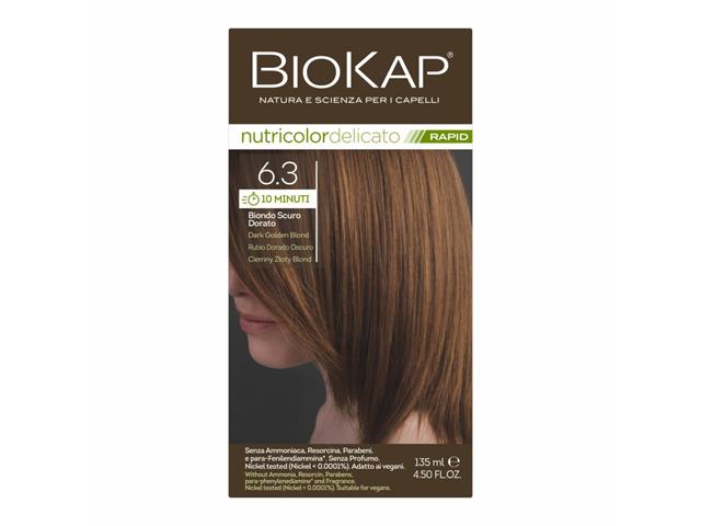 Farba do włosów BIOKAP NUTRICOLOR DELICATO RAPID 10 min. 6.3 Ciemny Złoty Blond interakcje ulotka   135 ml