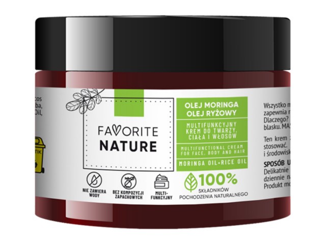 FAVORITE NATURE OLEJ MORINGA OLEJ RYŻOWY Multifunkcyjny Krem do twarzy, ciała i włosów interakcje ulotka krem  50 ml