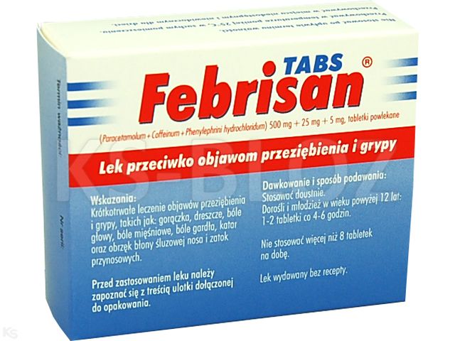 Febrisan Tabs interakcje ulotka tabletki powlekane 500mg+25mg+5mg 12 tabl. | 2 blist.po 6 szt.