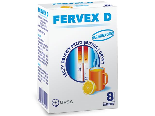 Fervex D interakcje ulotka granulat do sporządzania roztworu doustnego 500mg+200mg+25mg 8 sasz.