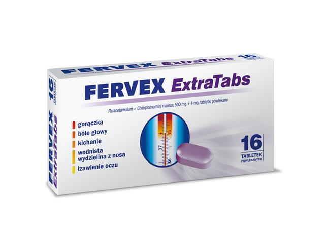 Fervex Extra Tabs interakcje ulotka tabletki powlekane 500mg+4mg 16 tabl.