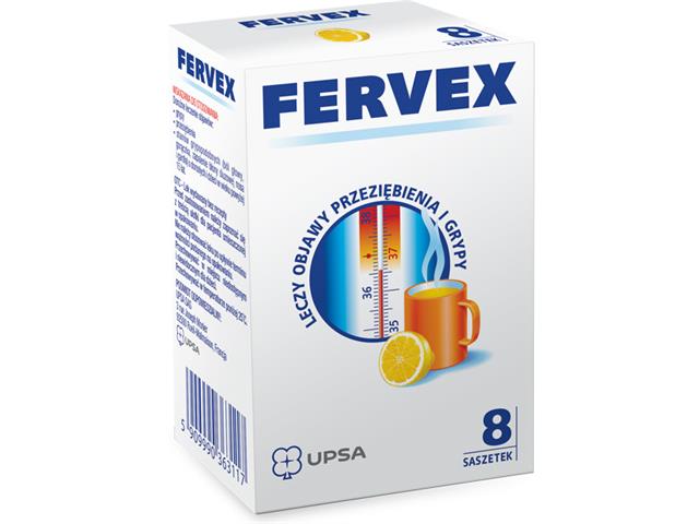 Fervex interakcje ulotka granulat do sporządzania roztworu doustnego 500mg+200mg+25mg 8 sasz.