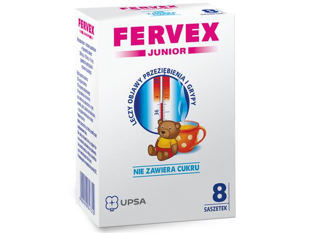 Fervex Junior interakcje ulotka granulat do sporządzania roztworu doustnego 280mg+100mg+10mg 8 sasz.