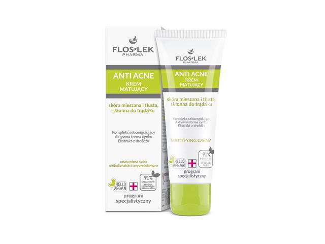 Flos-Lek Anti Acne Ideal Skin Krem antybakteryjny matujący interakcje ulotka   50 ml