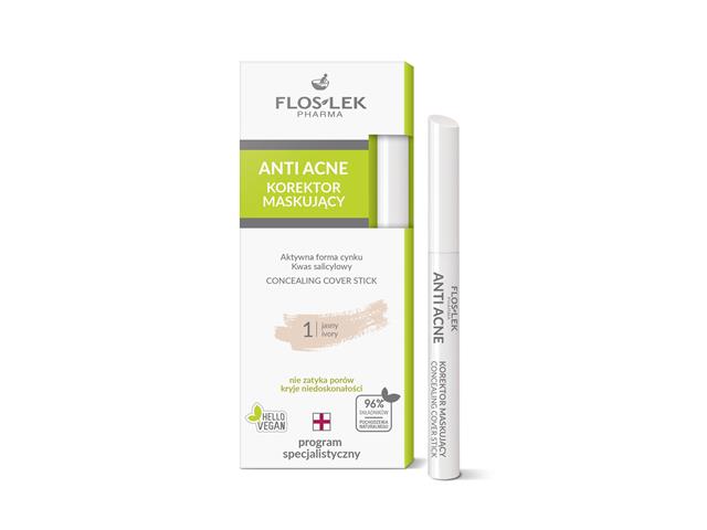 FLOS-LEK ANTI ACNE Korektor maskujący jasny 1 interakcje ulotka   1 szt.