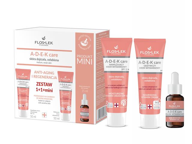 Flos-Lek Pharma A+D+E+K Care Anti-Aging I Regeneracja Zestaw krem+krem+olejek interakcje ulotka zestaw  50 ml | + 30 ml + 15 ml