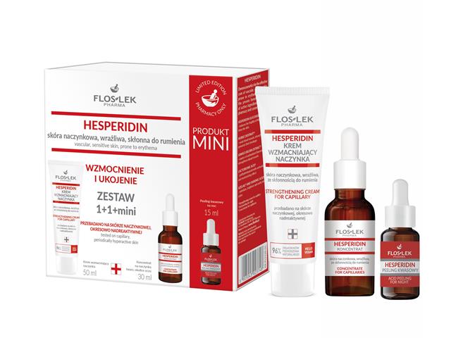 FLOS-LEK PHARMA HESPERIDIN WZMOCNIENIE I UKOJENIE Zestaw krem+koncentrat+peeling kw. sk.nacz.,wrażl. interakcje ulotka zestaw  50 ml (+ 30 ml + 15 ml)