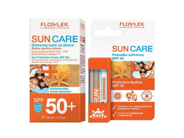 FLOS-LEK SUN CARE Ochronny Krem do opalania SPF 50+ + Pomadka Ochronna do ust z filtrem SPF 30 interakcje ulotka zestaw  50 ml