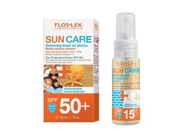 FLOS-LEK SUN CARE Ochronny Krem do opalania SPF 50+ + Suchy Olejek do opalania SPF 15 interakcje ulotka zestaw  50 ml