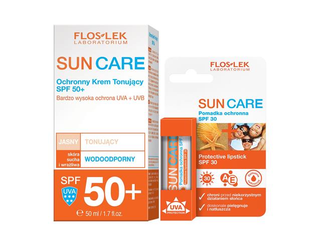 FLOS-LEK SUN CARE Ochronny krem Tonujący SPF 50+ + Pomadka ochronna do ust z filtrem SPF 30 interakcje ulotka zestaw  50 ml