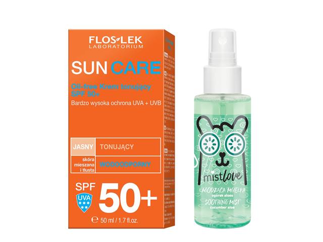 FLOS-LEK SUN CARE OIL-FREE Krem tonujący SPF 50+ MISTLOVE Łagodząca Mgiełka Ogórek Aloes interakcje ulotka zestaw - 50 ml + 30 ml