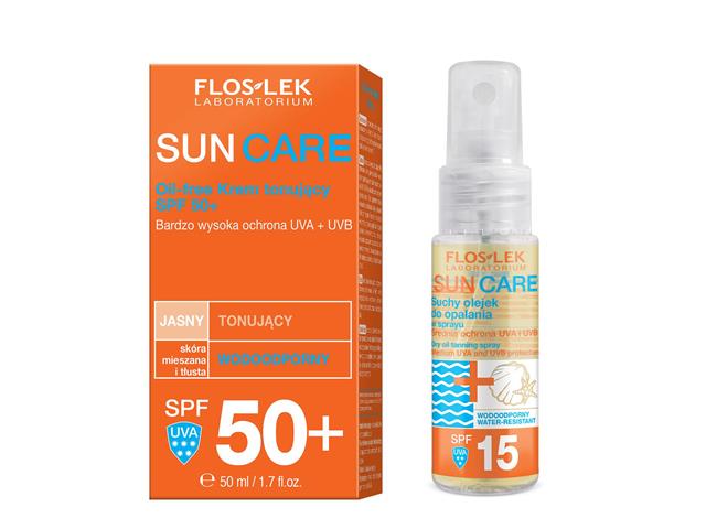 FLOS-LEK SUN CARE OIL-FREE Krem Tonujący SPF 50+ + Suchy Olejek do opalania SPF 15 interakcje ulotka zestaw  50 ml