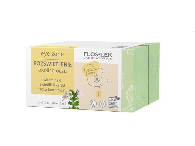 Flos-Lek zest. EYE ZONE ROZŚWIETLENIE OKOLICE OCZU Żel do powiek i p/oczy+Krem p/oczy rozświetlający interakcje ulotka zestaw  10 g | + 15 ml