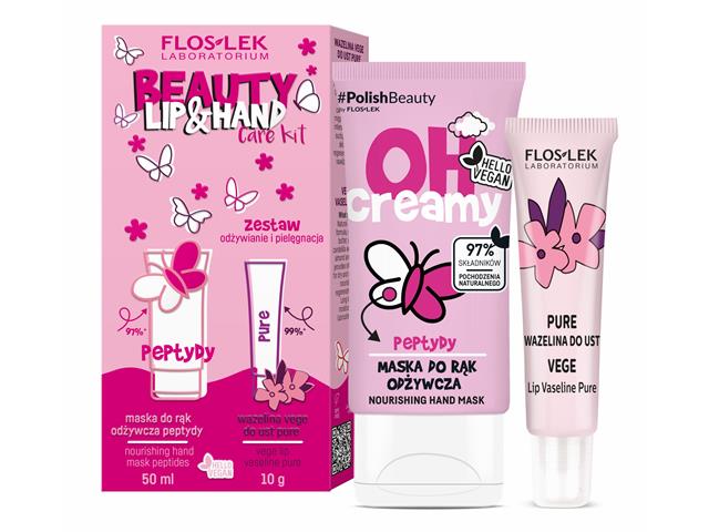 FLOSLEK Laboratorium BEAUTY LIP & Hand KIT Zestaw Maska do rąk peptydy + Wazelina pure interakcje ulotka zestaw  50 ml + 10 g