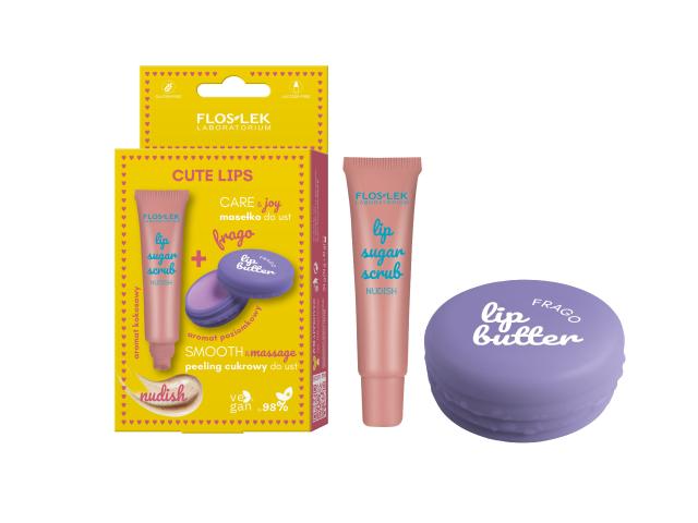 Floslek Laboratorium Cute Lips Zestaw Peeling cukrowy do ust NUDISH + Masełko do ust FRAGO interakcje ulotka zestaw - 14 g + 10 g