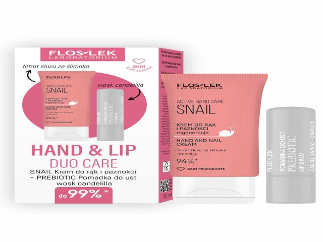 Floslek Laboratorium Hand & Lip Snail Krem do rąk i paznokci + Pomadka do ust wosk candelilla interakcje ulotka zestaw  50 ml + 4 g
