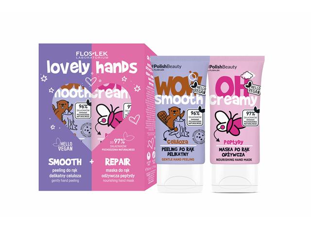 Floslek Laboratorium Naprawcza Kuracja d/rąk w 2. krokach Wow Smooth Peeling+Oh Creamy Maska interakcje ulotka zestaw - 50 g + 50 ml
