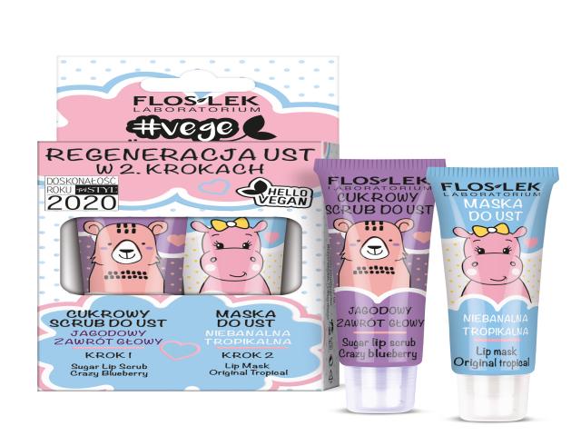 Floslek Laboratorium Regeneracja Ust W 2 Krokach Zestaw Scrub cukrowy do ust+Maska do ust interakcje ulotka   14 g | + 14 g