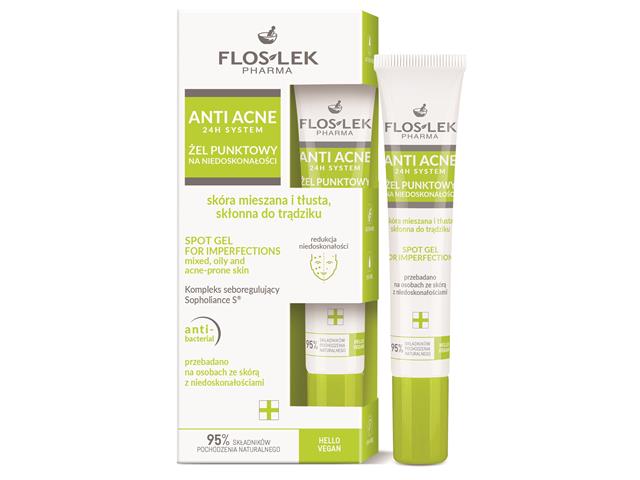 Floslek Pharma Anti Acne 24 h System Żel 24 h na niedoskonałości skóra mieszana i tłusta punktowy interakcje ulotka żel  20 ml