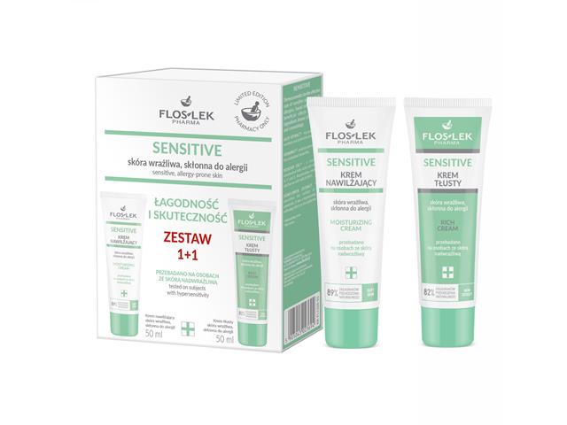 FLOSLEK PHARMA SENSITIVE Zestaw 1+1 Krem nawilżający + Krem tłusty skóra wrażliwa skłonna do alergii interakcje ulotka zestaw - 50 ml + 50 ml