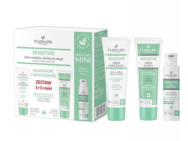 FLOSLEK PHARMA SENSITIVE Zestaw 1+1+mini Krem nawilżający+Krem tłusty+Płyn micelarny interakcje ulotka zestaw  50 ml (+ 50 ml + 50 ml)