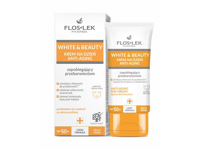 Floslek Pharma White & Beauty Krem zapobiegający przebarwieniom anti-aging na dzień SPF 50+ interakcje ulotka   30 ml