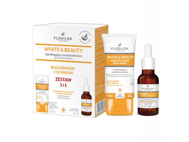 FLOSLEK PHARMA WHITE & BEAUTY Zestaw 1+1 Krem n/dzień+Peeling rozj.kwasowy interakcje ulotka zestaw  30 ml